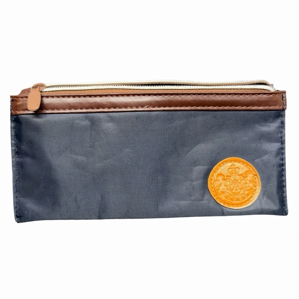 Vintage‎ Navy Blue Nylon Double Zip Pencil Pouch Cosmetic Bag Travel Case